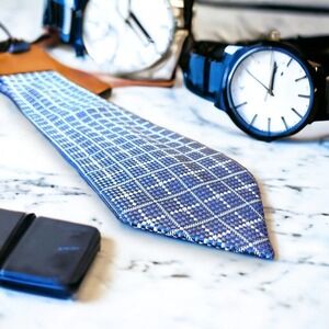 Mosaique 100% Silk Tie Blue and Silver Geometric Design